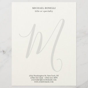 Professional Plain Modern Minimalist Monogrammed Letterhead
