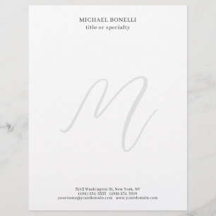 Professional Plain Modern Minimalist Monogrammed Letterhead