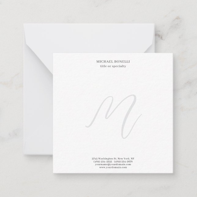 Professional Plain Modern Minimalist Monogrammed Note Card (Front)