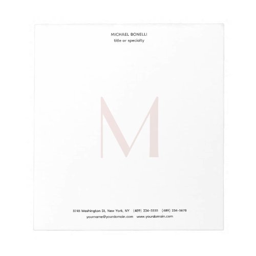 Professional Plain Modern Minimalist Monogrammed Notepad