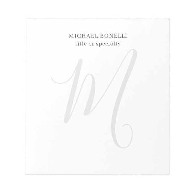 Professional Plain Modern Minimalist Monogrammed Notepad (Front)
