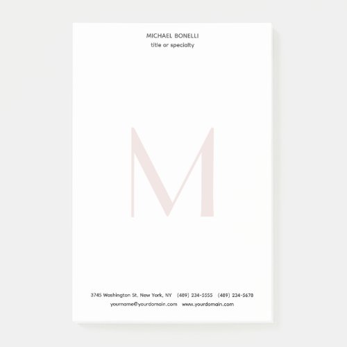 Professional Plain Modern Minimalist Monogrammed Post_it Notes