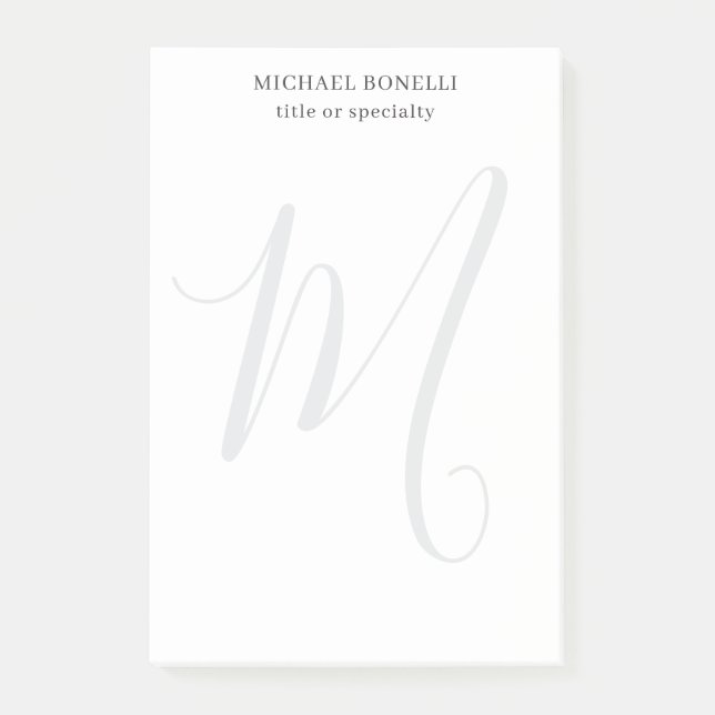 Professional Plain Modern Minimalist Monogrammed Post-it Notes (Front)