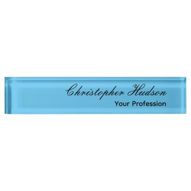 Professional Plain Modern Minimalist Sky Blue Desk Name Plate (Front)