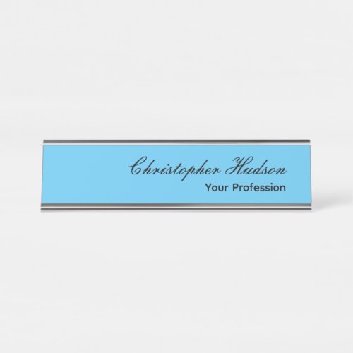 Professional Plain Modern Minimalist Sky Blue Desk Name Plate