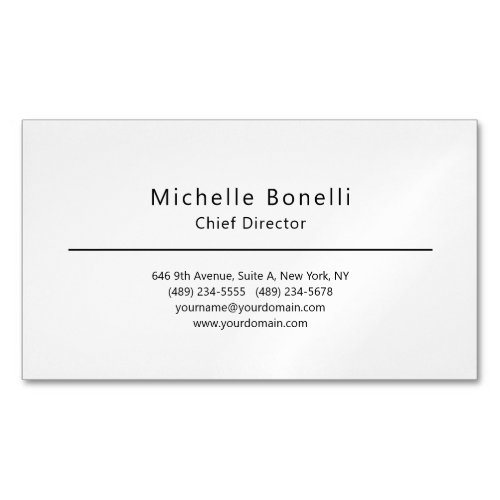 Professional Plain Modern Minimalist White Business Card Magnet