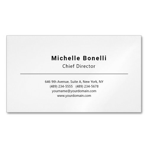 Professional Plain Modern Minimalist White Business Card Magnet