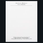 Professional Plain Modern Minimalist White Letterhead<br><div class="desc">Simple,  modern,  minimalist design. This template can be customized to meet all professional occupations.</div>