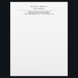 Professional Plain Modern Minimalist White Letterhead<br><div class="desc">Simple,  modern,  minimalist design. This template can be customized to meet all professional occupations.</div>
