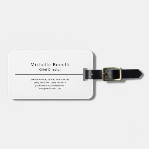 Professional Plain Modern Minimalist White Luggage Tag