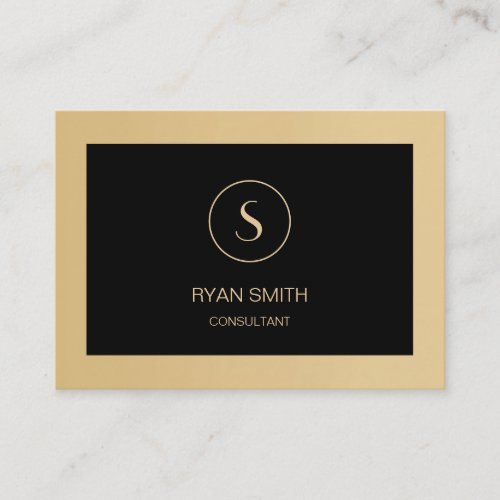 Professional Plain Monogram Black Golden Business Card