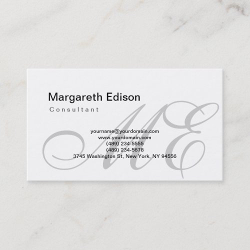 Professional Plain Monogram White Business Card