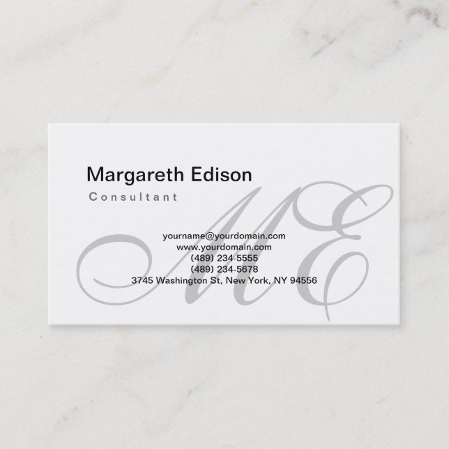 Professional Plain Monogram White Business Card (Front)