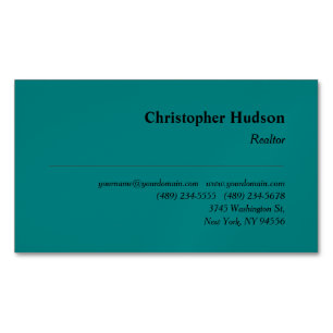 Professional Plain Realtor Real Estate Teal Blue Business Card Magnet