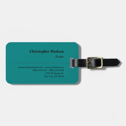 Professional Plain Realtor Real Estate Teal Blue Luggage Tag