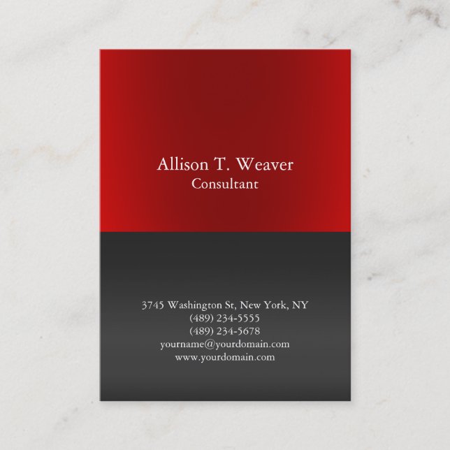 Professional Plain Red Gray Background Unique Business Card (Front)