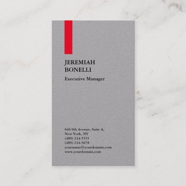 Professional plain red premium grey modern business card (Front)