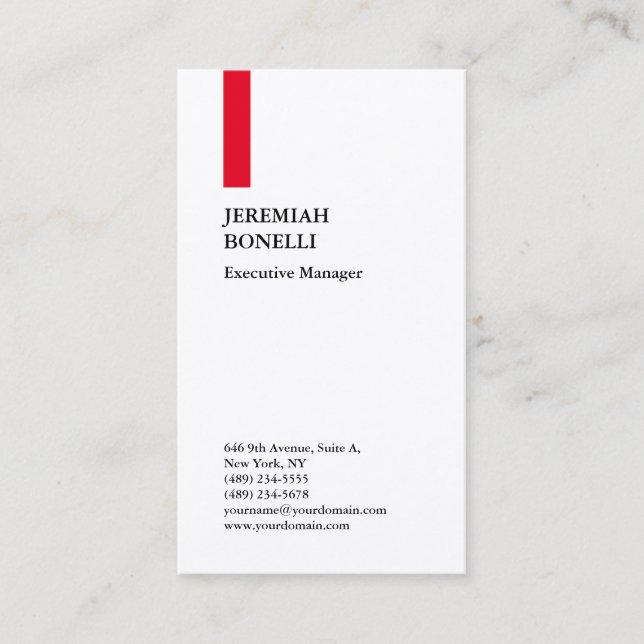 Professional plain red white modern premium silk business card (Front)