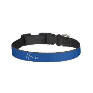 Professional Plain Simple Blue Calligraphy Name Pet Collar