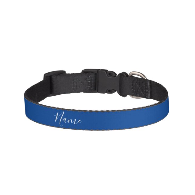 Professional Plain Simple Blue Calligraphy Name Pet Collar (Front)