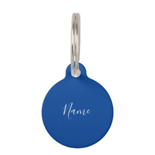 Professional Plain Simple Blue Calligraphy Name Pet ID Tag