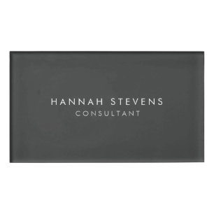 Professional Plain Simple Modern Minimalist Grey Name Tag