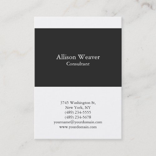 Professional Plain Vertical Dark Grey White Unique Business Card