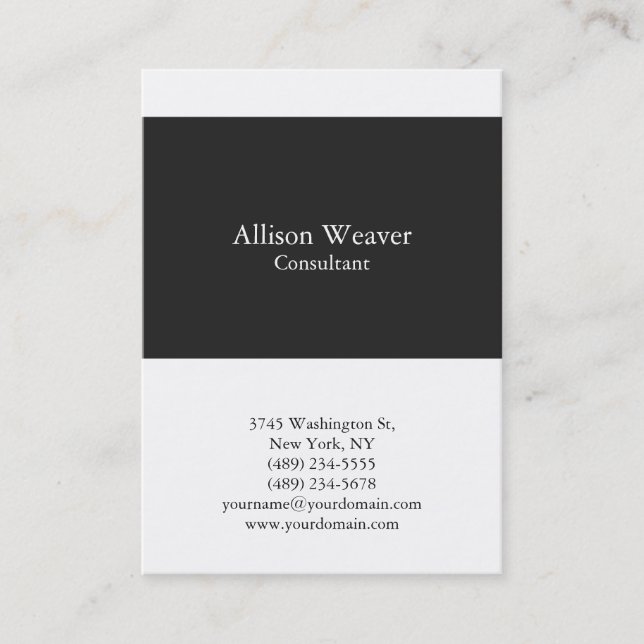 Professional Plain Vertical Dark Grey White Unique Business Card (Front)