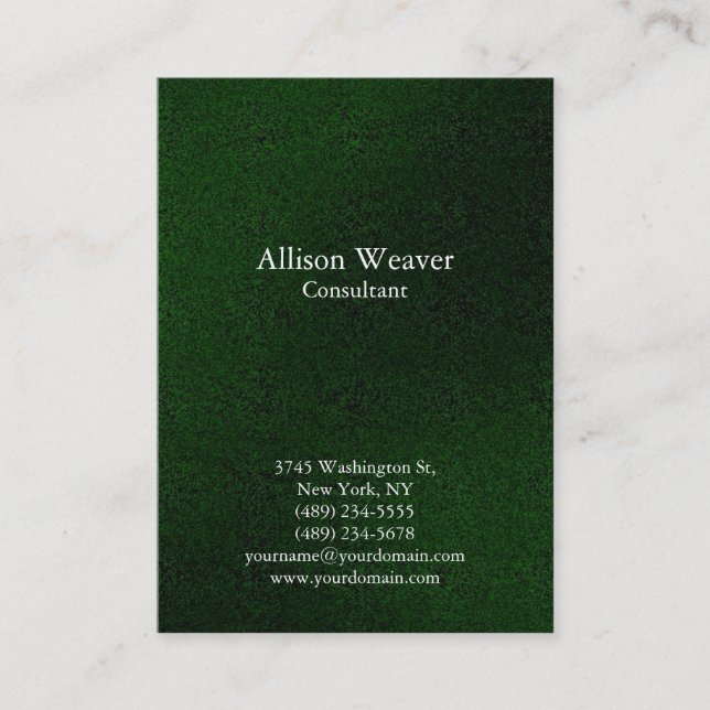 Professional Plain Vertical Green White Unique Business Card (Front)