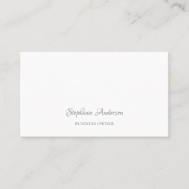 Professional Plain White Minimalist Gray Script Business Card (Front)