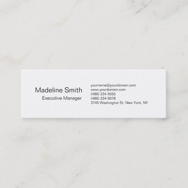 Professional plain white trendy unique modern mini business card (Front)