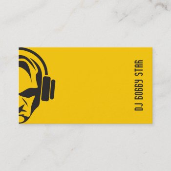 Professional Plain Yellow Dj With Headphone Logo Business Card by johan555 at Zazzle