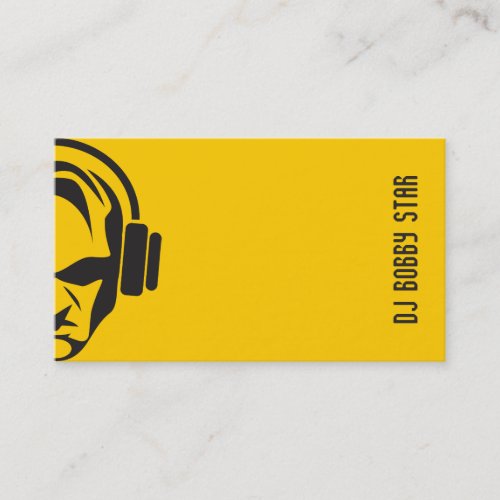 Professional plain yellow DJ with headphone logo Business Card