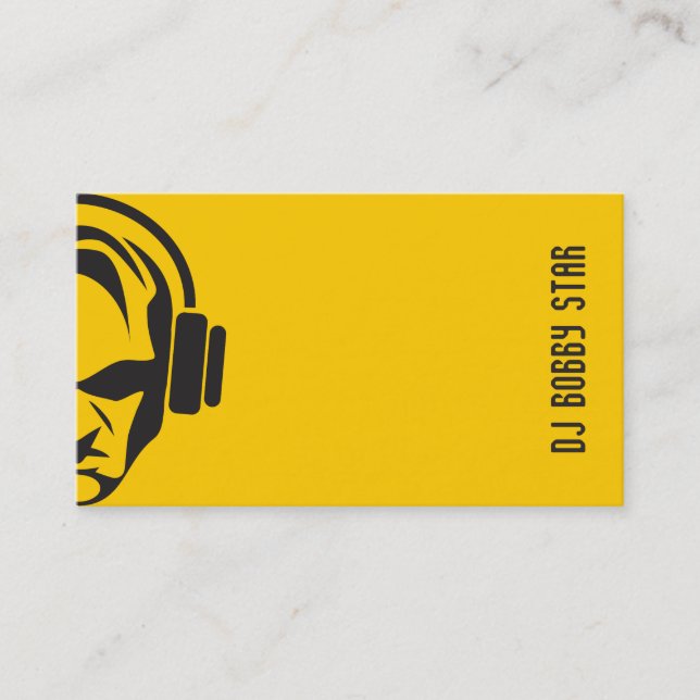 Professional plain yellow DJ with headphone logo Business Card (Front)