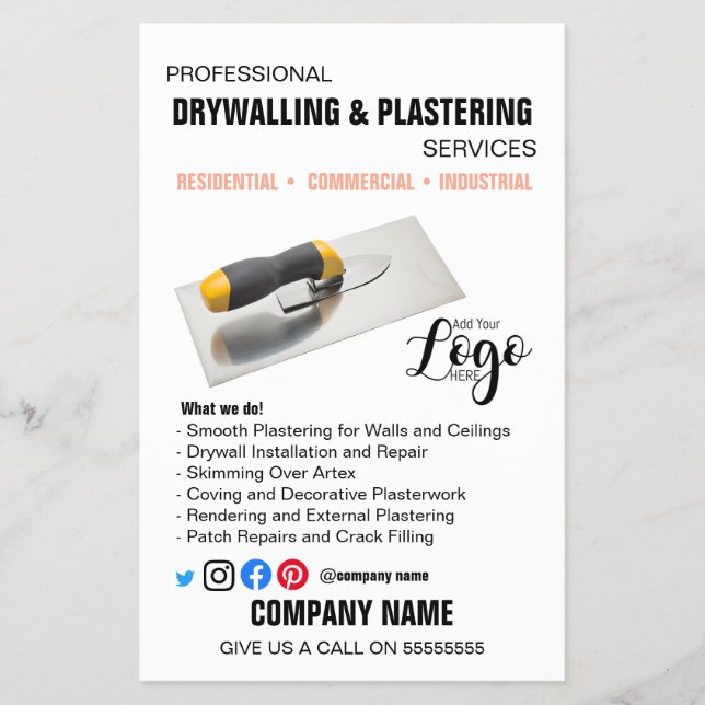 Professional Plastering & Skimming Services – Flyer (Front)