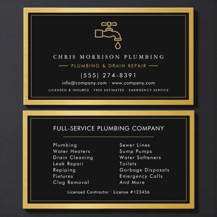 Professional Plumber Black Gold Metallic QR Code Business Card