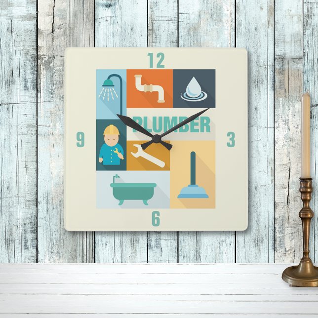 Professional Plumber Iconic Designed Square Wall Clock (Creator Uploaded)