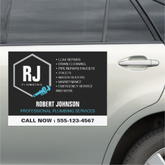 Professional Plumber Logo Plumbing Services Car Magnet