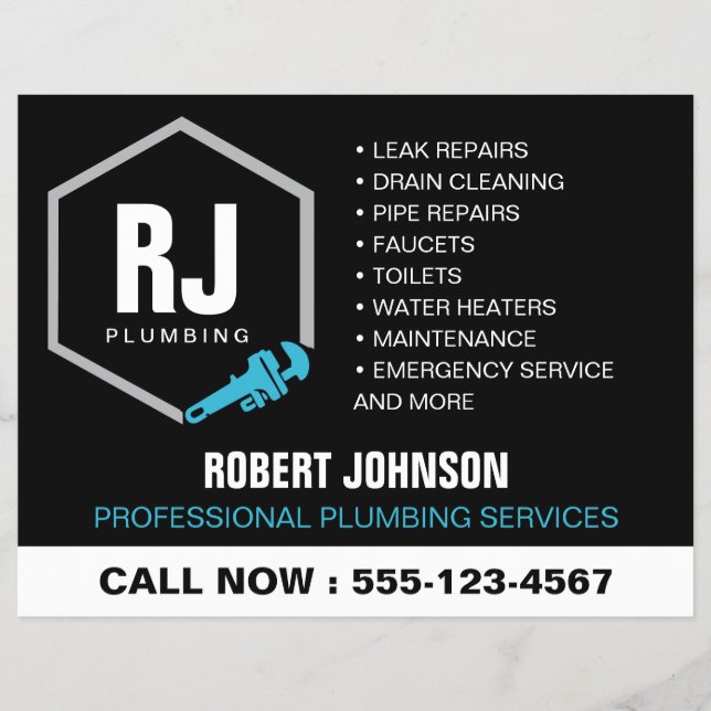 Professional Plumber Logo Plumbing Services Flyer (Front)