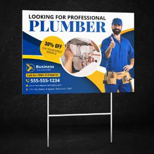 Professional Plumber Plumbing Contractor Blue Sign