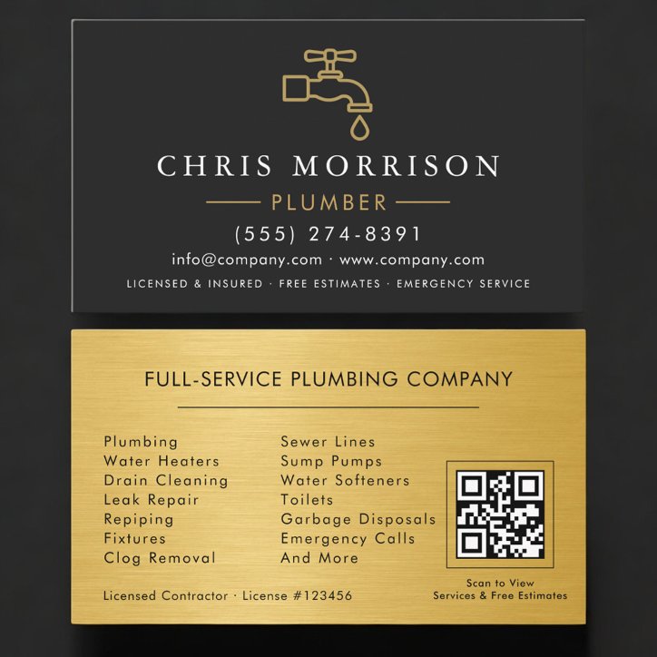 Professional Plumber QR Code Business Card