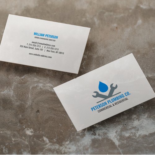 Professional Plumbing Logo  drop tool grey blue Business Card