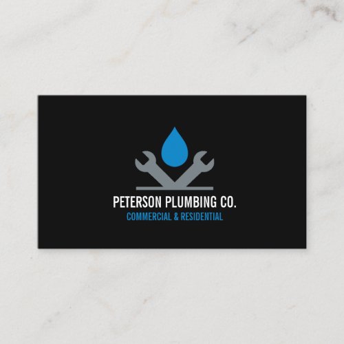 Professional Plumbing Logo drop wrench black Business Card