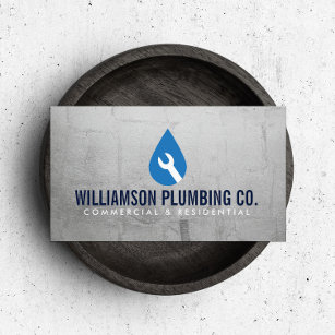 Professional Plumbing Logo Faux Metal Business Card