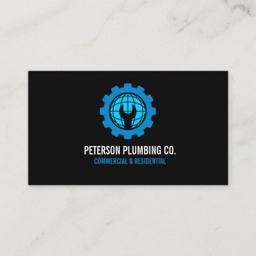 Professional Plumbing Logo Global wrench black  Business Card
