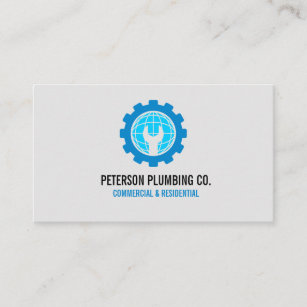 Professional Plumbing Logo Global wrench gray Business Card