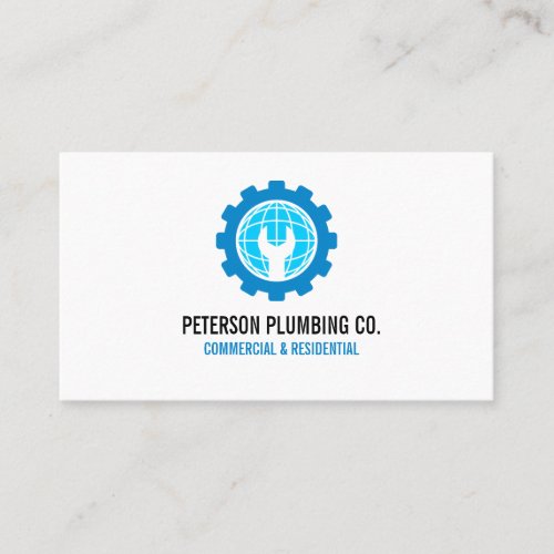 Professional Plumbing Logo Global wrench white Business Card