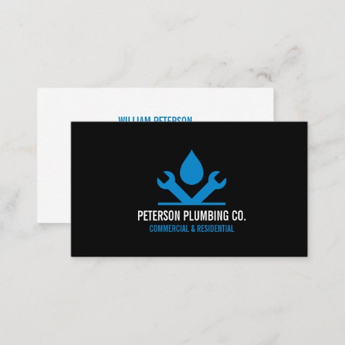 Professional Plumbing Logo with drop &amp; tool black Business Card