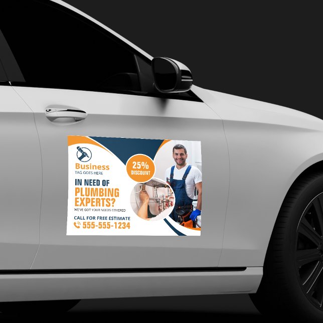 Professional Plumbing Repair Plumber Blue Orange Car Magnet (Creator Uploaded)