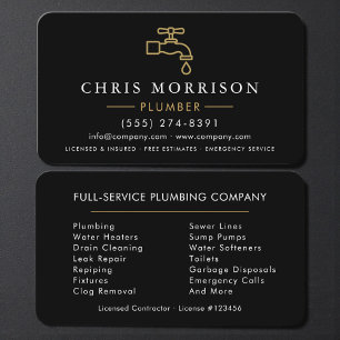 Professional Plumbing Service Black Gold Business Card